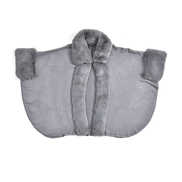 LA MAREY langer Mantel mit Kunstfellrand, Grau image number 1