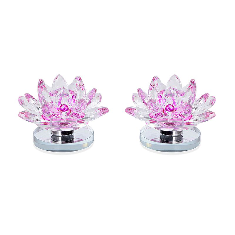 2er-Set kristallklare Lotusblume mit Drehsockel und Geschenkbox, Lila image number 0