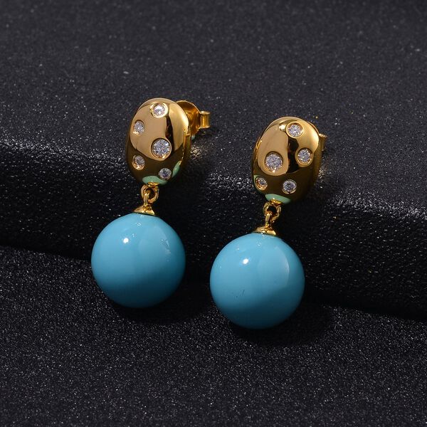 Sleeping Beauty Türkis farbe Muschelperle, Moissanit Ohrringe 925 Silber vergoldet image number 2