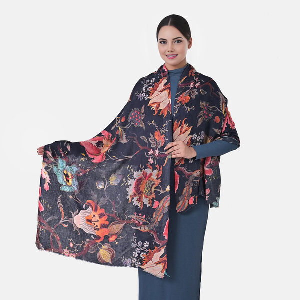 Black Floral Cashmere Wool Scarf image number 0