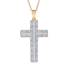 LUXURIANT DIAMOND- SGL zertifizierter SI-GH Labor Diamant Kreuz Anhänger mit 50cm Kette, 925 Silber 750 Gelbgold Vermeil - 1 ct.