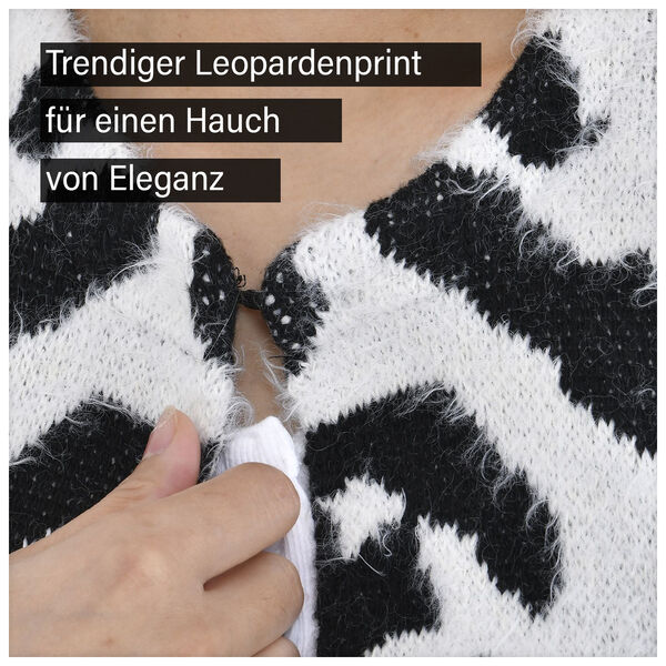 Winter-Kapuzenpullover mit 2 Taschen, Leopardenmuster, Schwarz und wei&szlig; image number 8