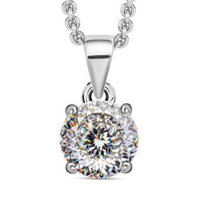 Lustro Stella - 200 Facetten weißer Zirkonia Anhänger mit Kette, 925 Silber rhodiniert und Edelstahl ca. 3.56 ct