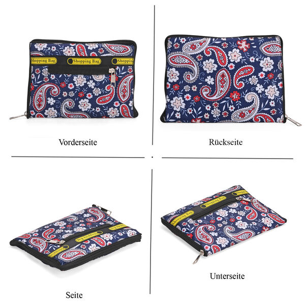 Faltbare Einkaufstasche aus wasserabweisendem Polyester, Paisley-Design, 40x43 cm, Tragegriffe 22 cm, Rot image number 3