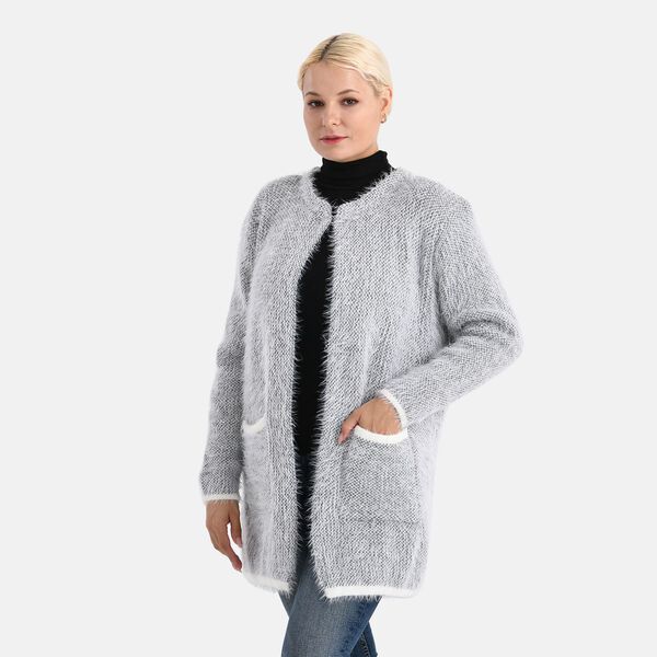 Kuschelweicher, langer Übergangs-Cardigan mit 2 Taschen, gestrickt, Hellgrau image number 4