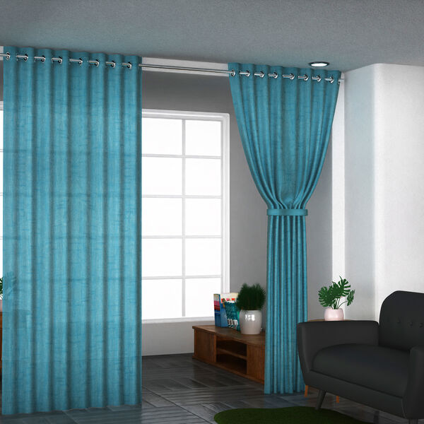 2er Set: Paar Vorh&auml;nge in Leinenoptik mit &Ouml;sen, Gr&ouml;&szlig;e 122x244 cm, Blau image number 2