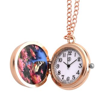 STRADA Glasuhr mit echten Blumen im Zifferblatt, Eisenarmband, 91.4 cm, Rose