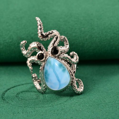 GP Trionfo Kollektion - Larimar, Schwarzer Spinell Ring 925 Silber rhodiniert (Größe 17.00) ca. 6,65 ct image number 1