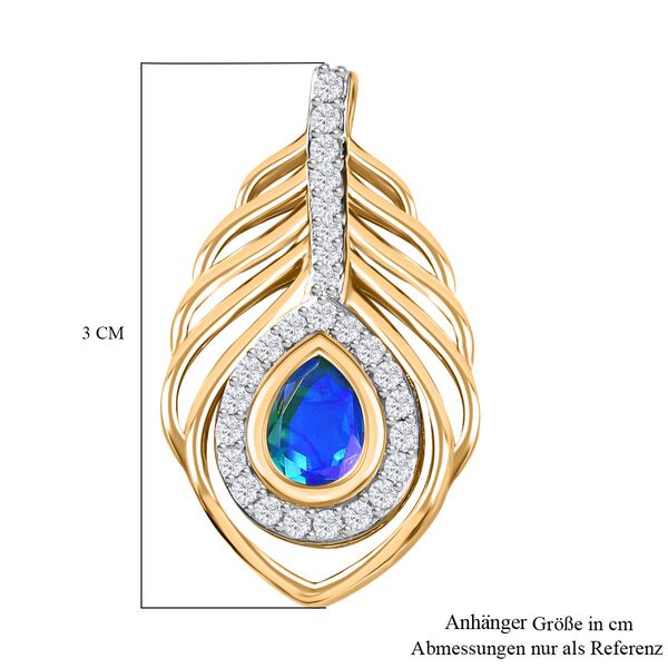 Pfau Quarz Triplette, Wei&szlig;er Zirkon Anh&auml;nger 925 Silber 750 Gelbgold Vermeil ca. 1.98 ct image number 6