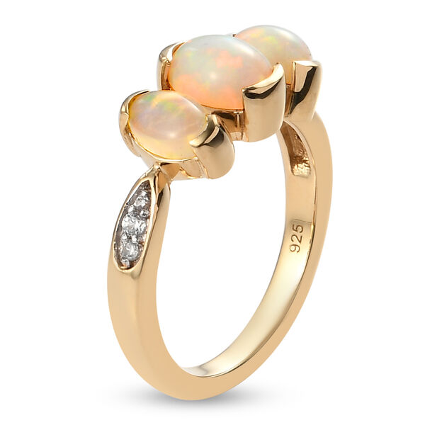 Nat&uuml;rlicher &Auml;thiopischer Opal und Zirkon 3 Stein Ring 925 Silber vergoldet  ca. 1,21 ct image number 4