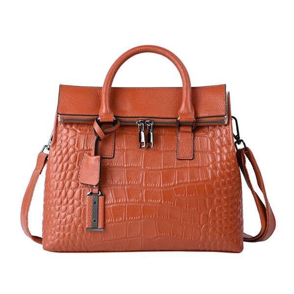 Schultertasche aus 100% echtem Leder mit Kroko-Pr&auml;gung und abnehmbarem Riemen, Braun&nbsp; image number 6