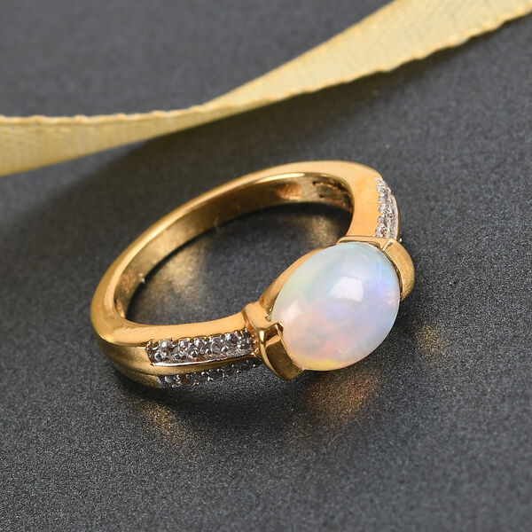 Nat&uuml;rlicher &Auml;thiopischer Opal und Zirkon Ring 925 Silber Vermeil image number 2