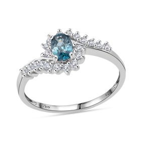 D’joy AA Blauer Zirkon, Weißer Zirkon Ring 925 Silber rhodiniert (Größe 19.00) ca. 1,16 ct