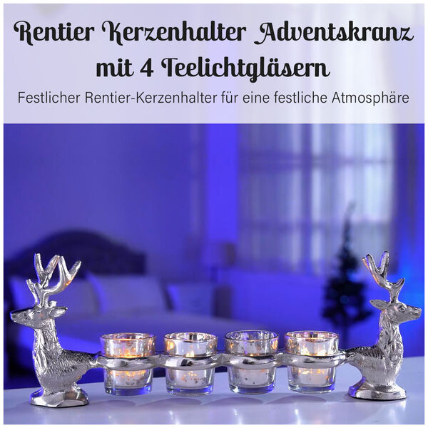 Rentier Kerzenhalter Adventskranz mit 4 Teelichtgl&auml;sern, 42x7,5x15 cm image number 9