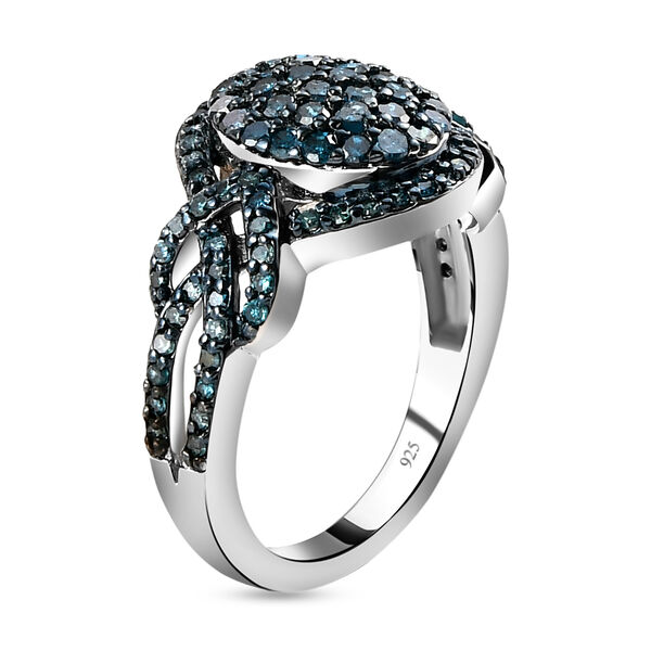 Blauer Diamant Cluster-Halo-Ring in Silber image number 5