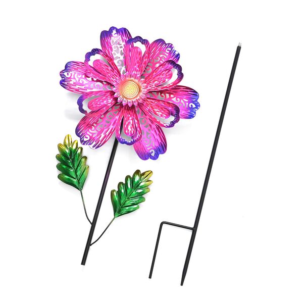 Dekoratives Windspiel in Blumenform aus Metall, mit Ausschnitt-Design in Pink, 25x97cm image number 2