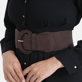 Elastischer Tailleng&uuml;rtel mit runder Schnalle, One Size, Braun