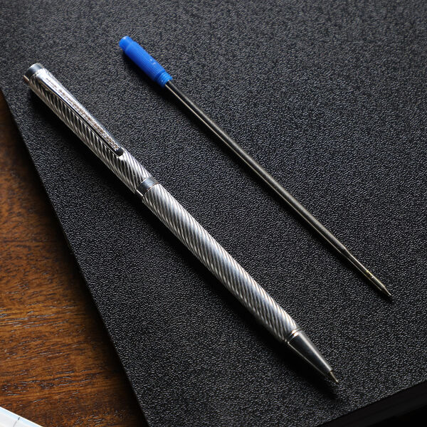 Echter champagner Diamanten-Kugelschreiber in Geschenkbox, 925 Silber, inkl. schwarzer Mine image number 2