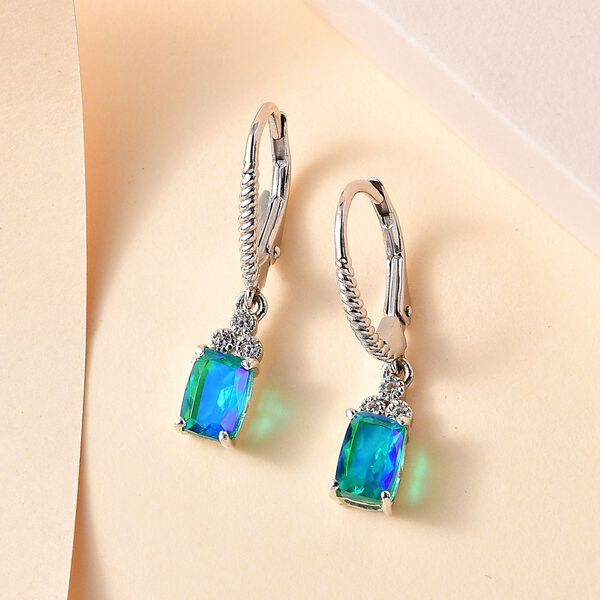 Pfau Quarz Triplette, Weißer Zirkon Ohrringe 925 Silber platiniert ca. 2.17 ct image number 2