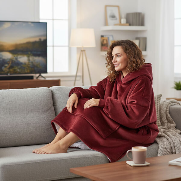 Zweilagiger Kapuzenpullover, Sherpa und Flanell, Burgundy