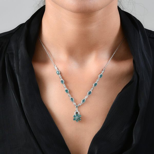 AA Grandidierit und Zirkon florale Cluster-Halskette in Silber image number 2