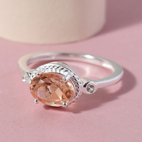 Morganit Triplett Quarz und Zirkon Ring 925 Silber  ca. 1,50 ct image number 2