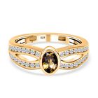 Natürlicher goldener Tansanit, weißer Zirkon Ring, 925 Silber Gelbgold Vermeil (Größe 19.00) ca. 0.87 ct