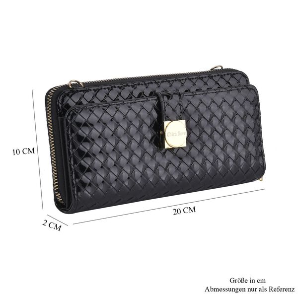 CLOSE OUT - gewebter Crossbody gl&auml;nzend Tasche, Multif&auml;cher, 20x10 cm, Schwarz image number 8