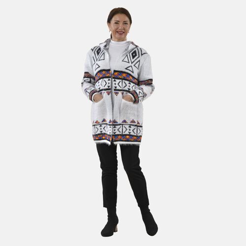 Tamsy - Kuschelweicher, langer Cardigan mit Kapuze und Taschen, 110x82cm, weiß image number 0