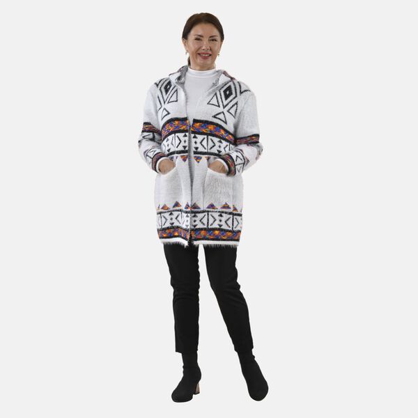 Tamsy - Kuschelweicher, langer Cardigan mit Kapuze und Taschen, 110x82cm, weiß image number 0