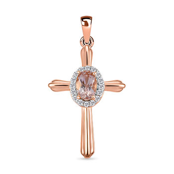 Morganit und wei&szlig;er Zirkon Kreuz-Anh&auml;nger, 925 Silber Ros&eacute;gold Vermeil ca. 1.04 ct