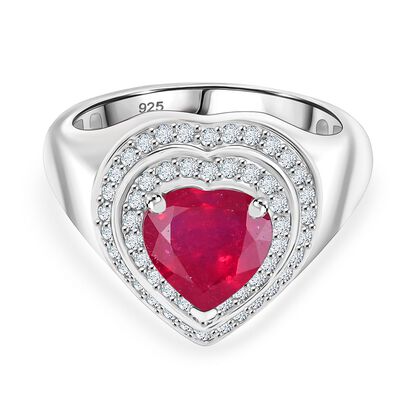 K&ouml;nigliche Eleganz - Afrikanischer Rubin (Fissure gef&uuml;llt), Wei&szlig;er Zirkon Ring, 925 Silber rhodiniert (Gr&ouml;&szlig;e 17.00) ca. 3.24 ct