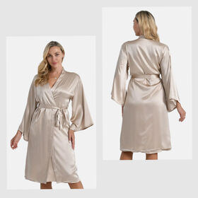 LA MAREY Signature - Kimono lang aus 100% Maulbeerseide, Einheitsgröße, Champagner