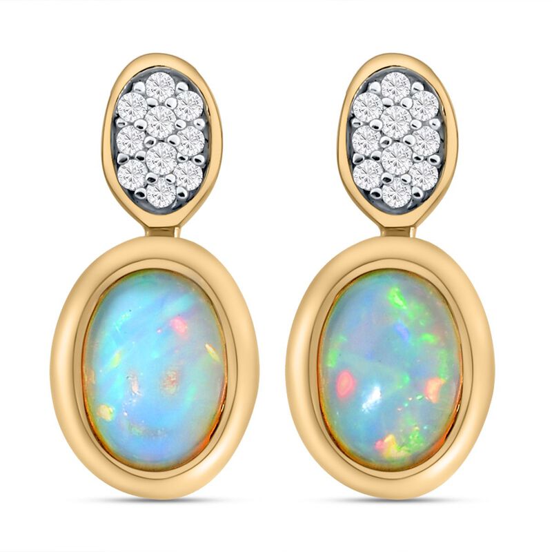 Natürliche, äthiopische Opal und weiße Zirkon-Ohrringe, 925 Silber vergoldet ca. 1,13 ct image number 0