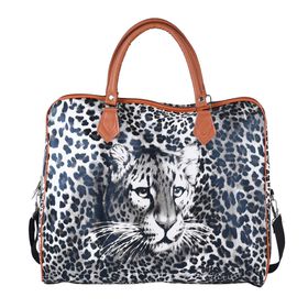 Safari-Tasche mit lebendigem Leopardenmuster, 43x20x38cm, Schwarz weiß Safari-Tasche mit lebendigem Leopardenmuster, 43x20x38cm, Schwarz weiß