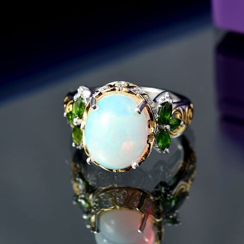 Petal Symphony - D joy AA Natürlicher, äthiopischer Welo Opal, Natürlicher Chromdiopsid Ring 925 Silber rhodiniert (Größe 17.00) ca. 4.19 ct image number 1