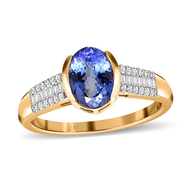 AAA Tansanit und Diamant Ring in 585 Gelbgold - 1,60 ct. image number 4