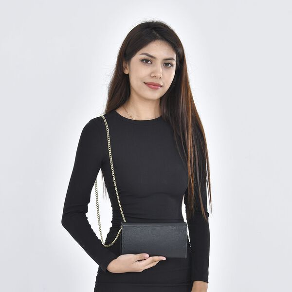 100% Echtleder Clutch mit RFID Schuz, 120 cm metall Riehmen, 20x12 cm, schwarz image number 3