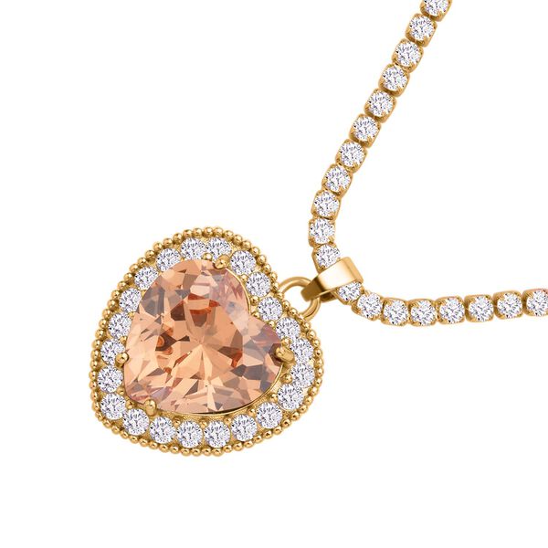 Champagnerfarbige und weiße Zirkonia-Herz-Halskette, 50 cm - 13 ct. image number 3