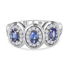 AAA Tansanit, Weißer Zirkon Ring, 925 Silber platiniert, (Größe 17.00), ca. 1.25 ct