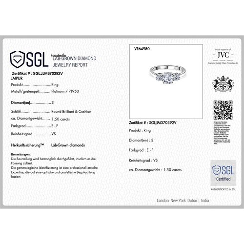 LUXURIANT DIAMOND- SGL zertifizierter VS-EF Labor Diamant Ring in 950 Platin - 1,50 ct. image number 8