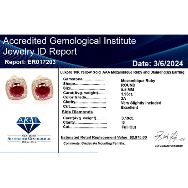 LUXORO zertifiziert und geprüft AAA natürlicher Mosambik-Rubin und Diamant Ohrringe in 417 Gold - 2,15 ct. image number 6