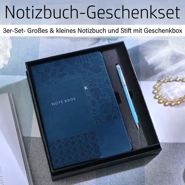Premium Set; Notizbuch und Taschentagebuch mit geschnitztem, samtigem Hardcover und Kugelschreiber, Marineblau image number 2