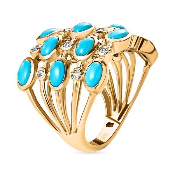 Amerikanischer, nat&uuml;rlicher Sleeping Beauty T&uuml;rkis und wei&szlig;er Zirkon-Ring, 925 Silber Gelbgold Vermeil  ca. 3,48 ct image number 5