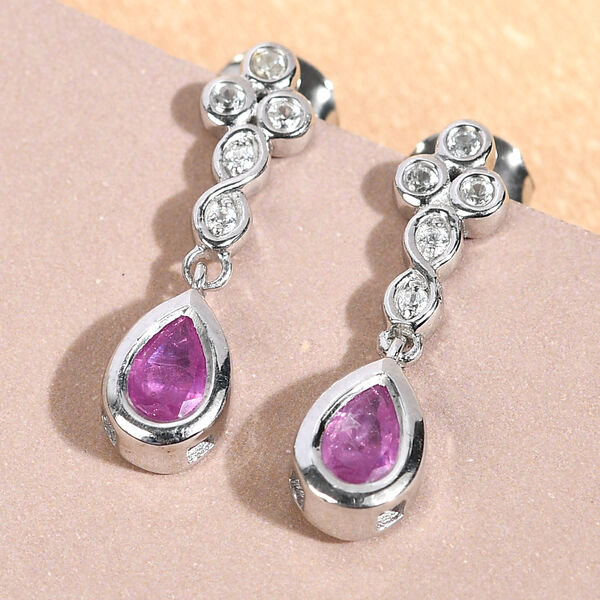 Premium Ilakaka Rosa Saphir und Zirkon Ohrhänger 925 Silber platiniert (Fissure gefüllt)   image number 2