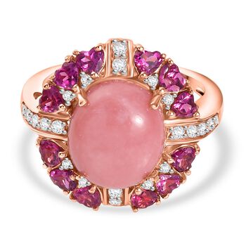 Herzklang - D'joy AA Vinicunca-Peruanischer Opal, Nat&uuml;rlicher Rhodolith Granat Ring 925 Silber 750 Ros&eacute;gold Vermeil (Gr&ouml;&szlig;e 19.00) ca. 6.07 ct