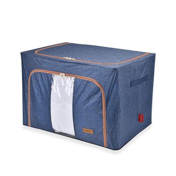 Faltbare Aufbewahrungsbox aus Stoff mit Metallrahmen und PVC Fenster, 60 x 44 x 40 cm, 100L, Blau