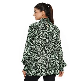 TAMSY - Damen Bluse mit Blatt- und Blumenmuster, Gr&ouml;&szlig;e 38, Schwarz