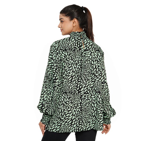 TAMSY - Damen Bluse mit Blattmuster, Gr&ouml;&szlig;e 38, Gr&uuml;n image number 1