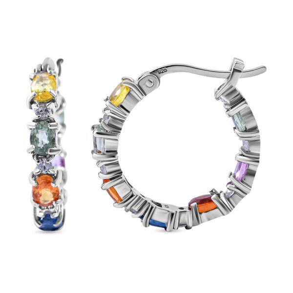 Mehrfarbige Saphir-Creolen, 925 Silber platiniert ca. 4.51 ct